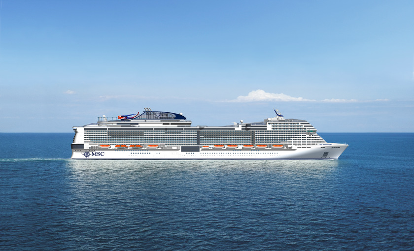 De MSC Bellissima van de zijkant